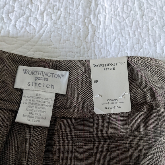 WORTHINGTON Tan Plaid Audrey fit Petite Stretch Trousers 6 NWT - Picture 3 of 11